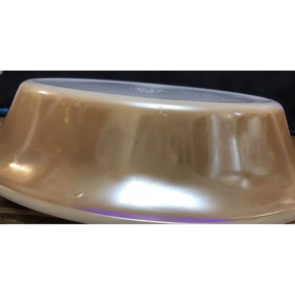 EUC PEACH LUSTRE DIVIDED CASSEROLE DISH Fire-King 468 Milk Glass Vintage - Picture 6 of 8
